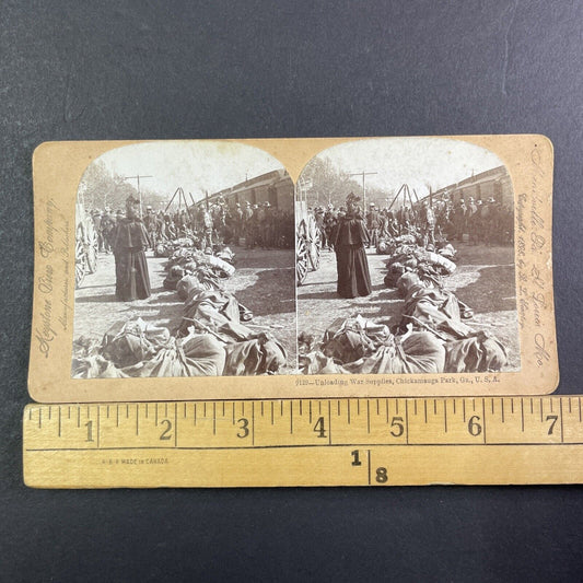 Trains Unloading Soldiers Stereoview Chickamauga GA Antique c1898 X3900