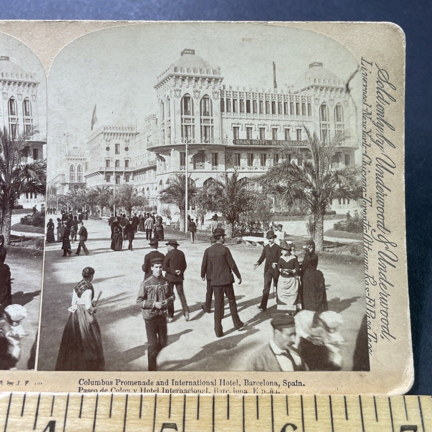 Antique 1893 International Hotel Barcelona Spain Stereoview Photo Card P4020
