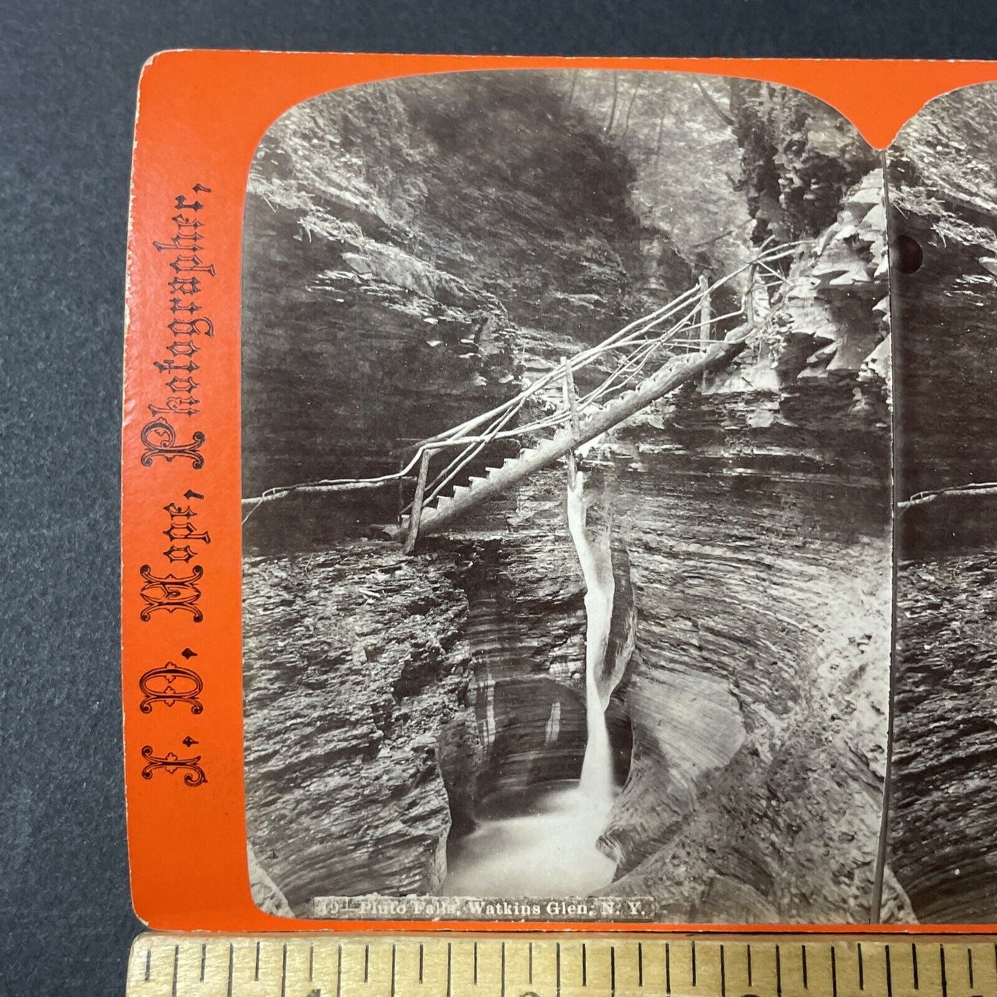 Antique 1860s Watkins Glen Dangerous Log Steps Stereoview Photo Card V1803