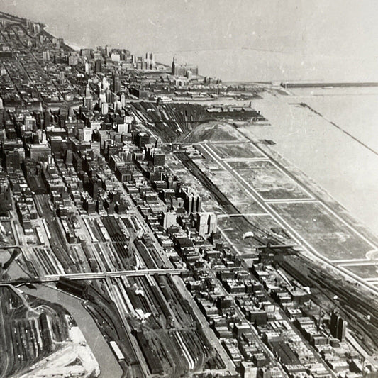 Antique 1910s Chigaco Illinois Downtown Aerial View Stereoview Photo Card V2597