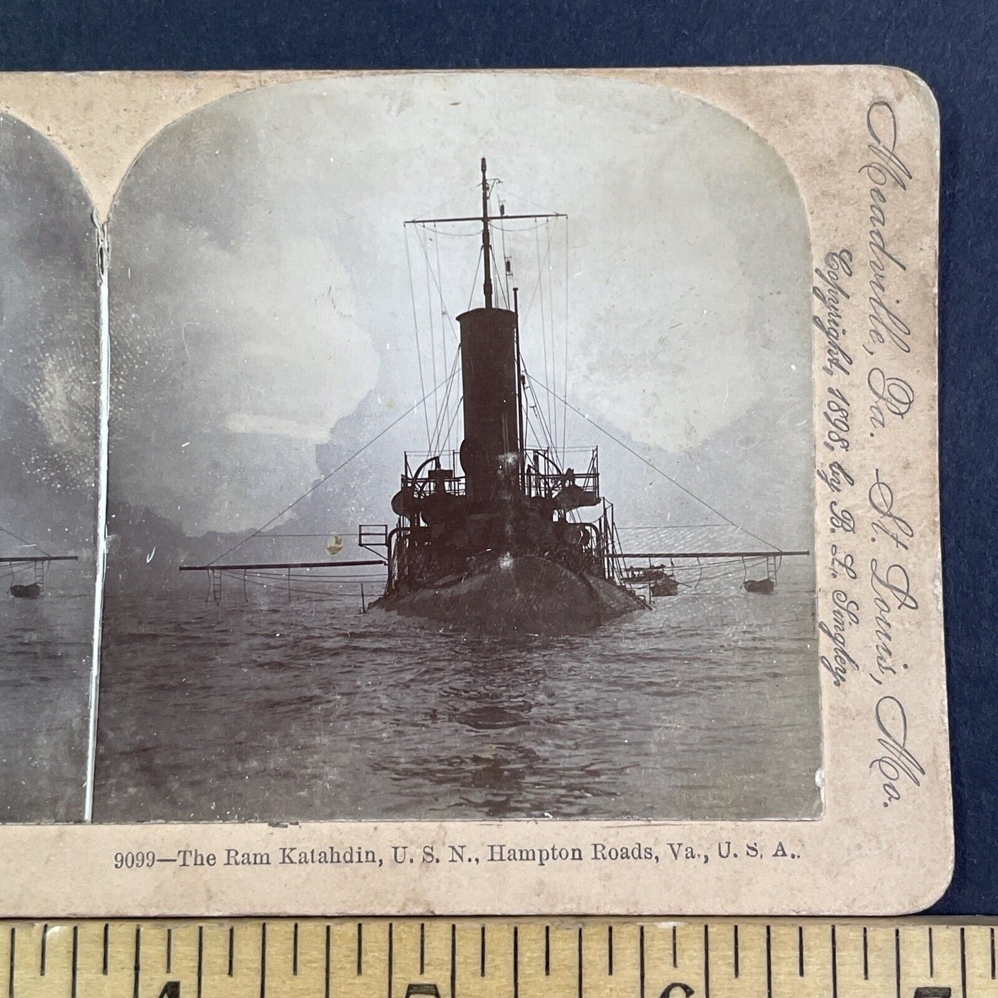 USS Katahdin Torpedo Ram Boat Navy Ship Stereoview Antique c1898 X3178