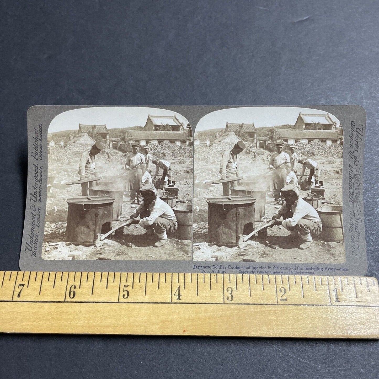 Antique 1904 Japan Army Cooks Making Rice Stereoview Photo Card P380-15