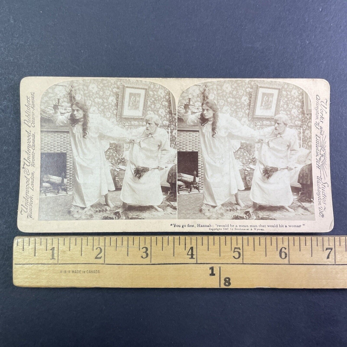 Wife Protects Husband from a Criminal Stereoview Antique c1897 Y1395