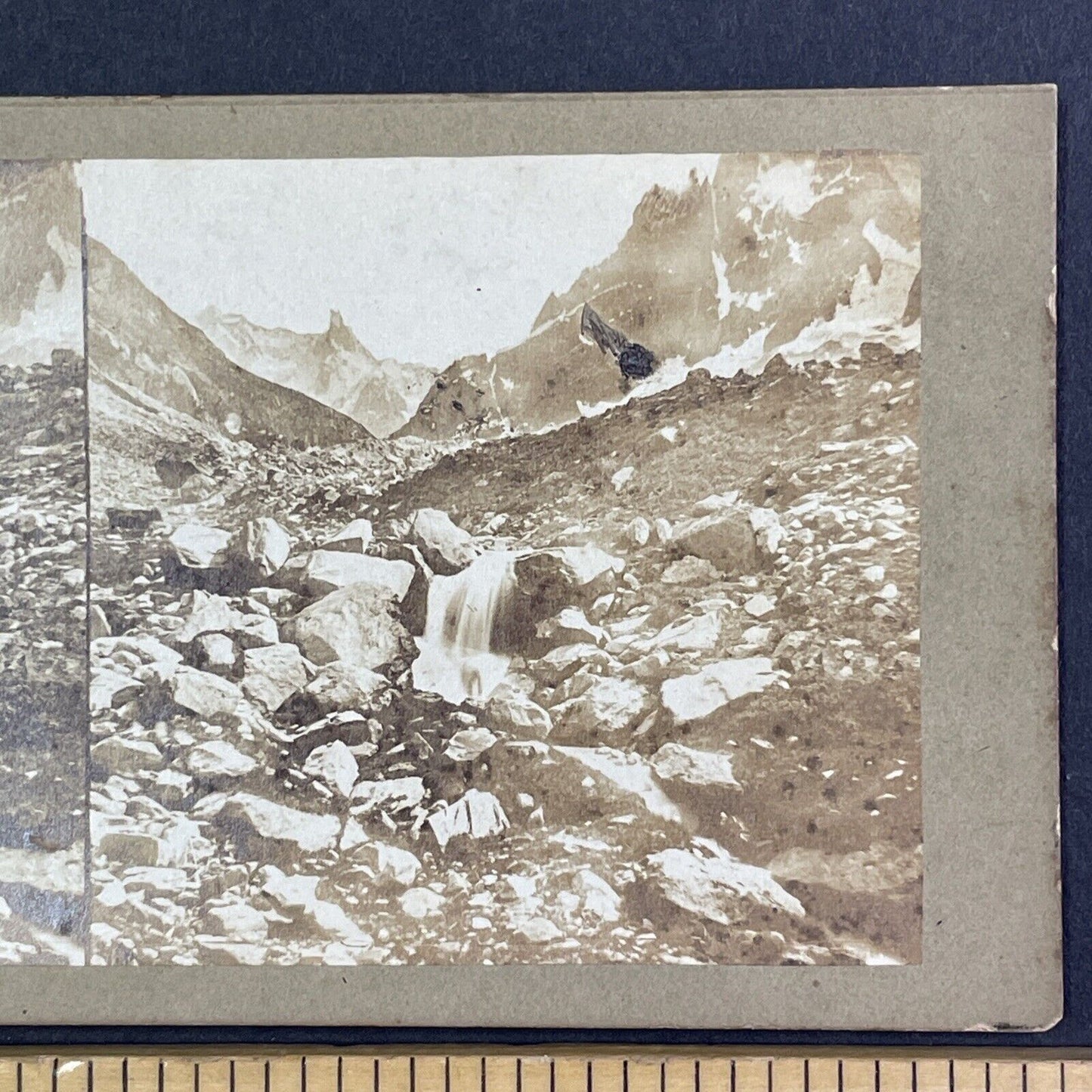 Mountain Waterfall River Savoie France Stereoview Antique c1855 Y1112