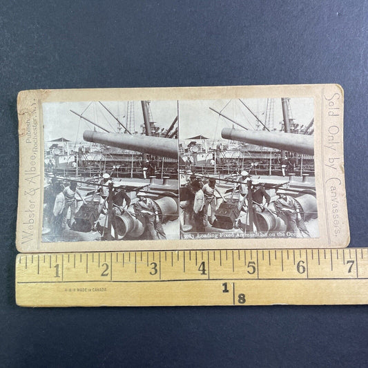 Loading Ammunition USS Oregon Stereoview US Navy Ship Antique c1898 X2856