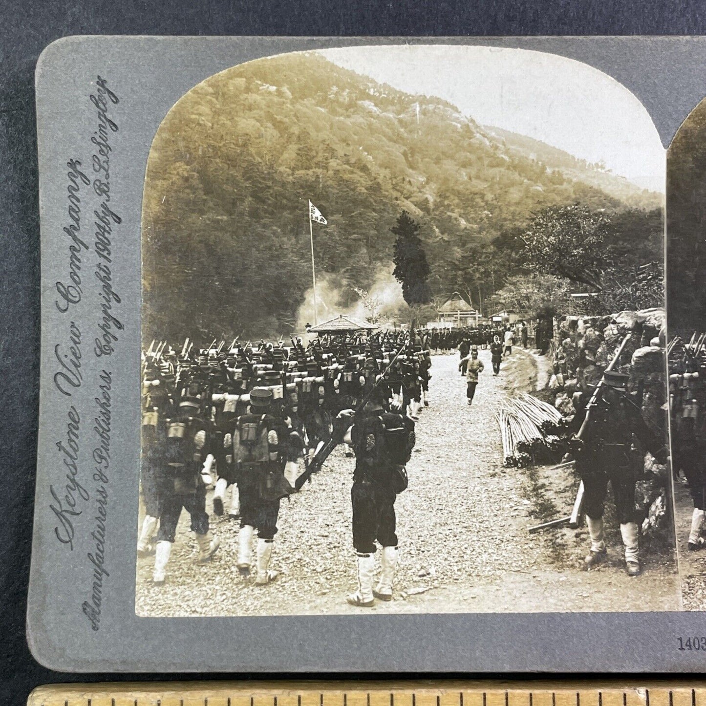 Japanese Infantry Battle March Stereoview Russo-Sino War Antique c1904 X4088