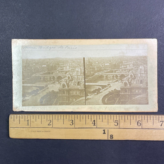 The Bridges Across the Seine River Stereoview Paris France Antique c1855 Y1020