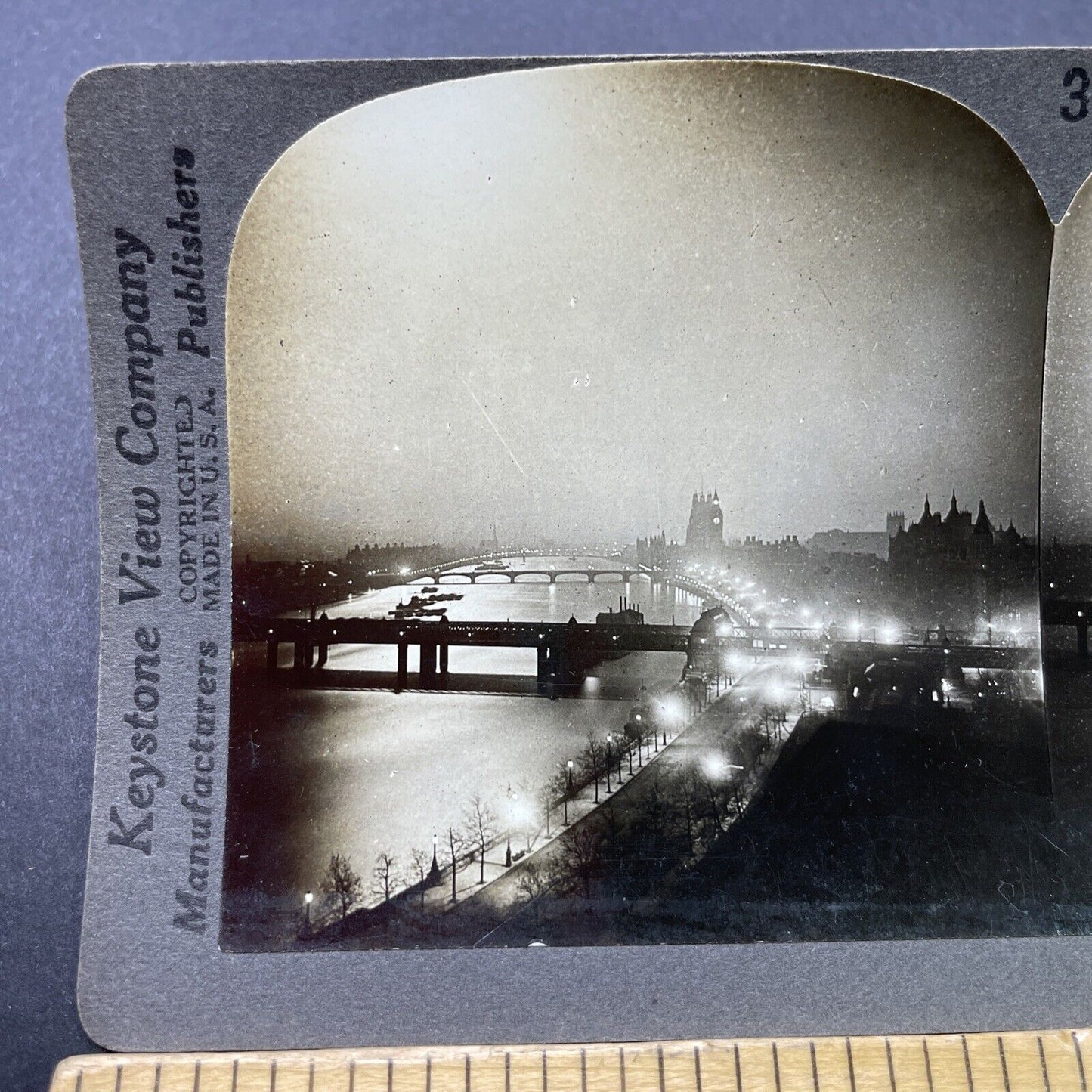 Antique 1910s Thames River At Night London England Stereoview Photo Card P2777