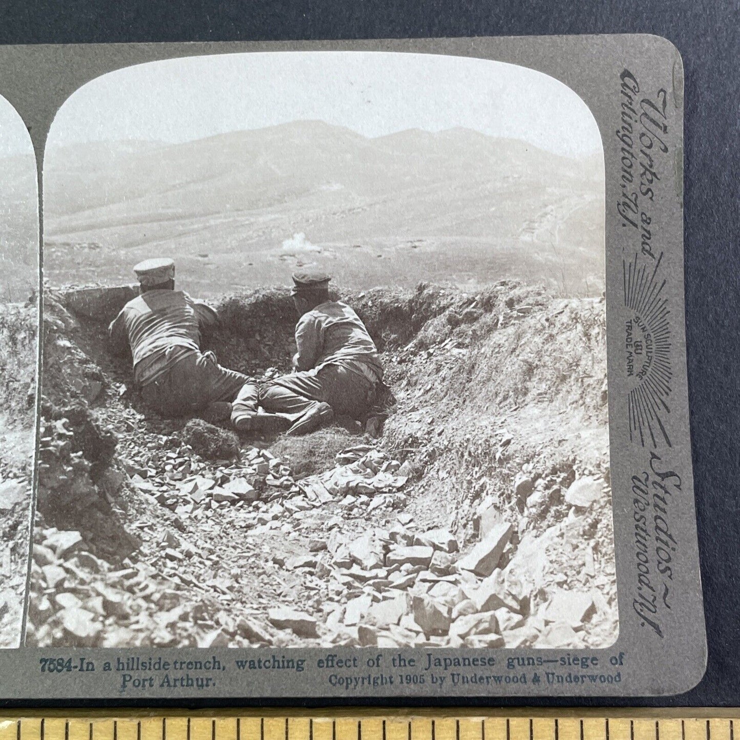 Japanese Hillside Trenches Stereoview Russo-Sino War Antique c1905 X4208