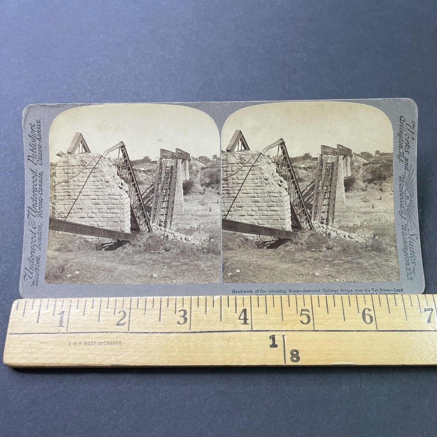 Antique 1901 Destroyed Shelled Bridge Boer War SA Stereoview Photo Card P3064