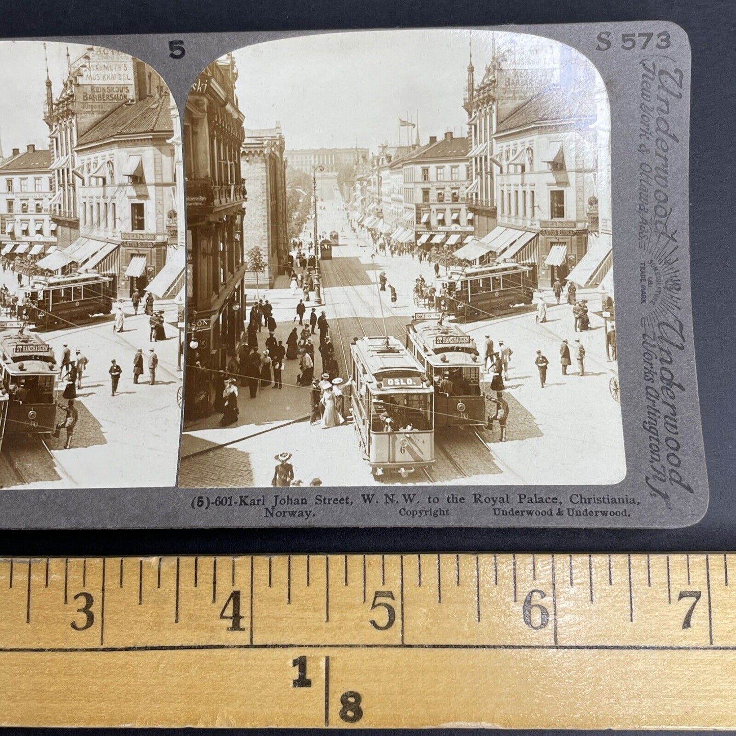 Antique 1908 Karl Johan Street Oslo Norway Stereoview Photo Card P939