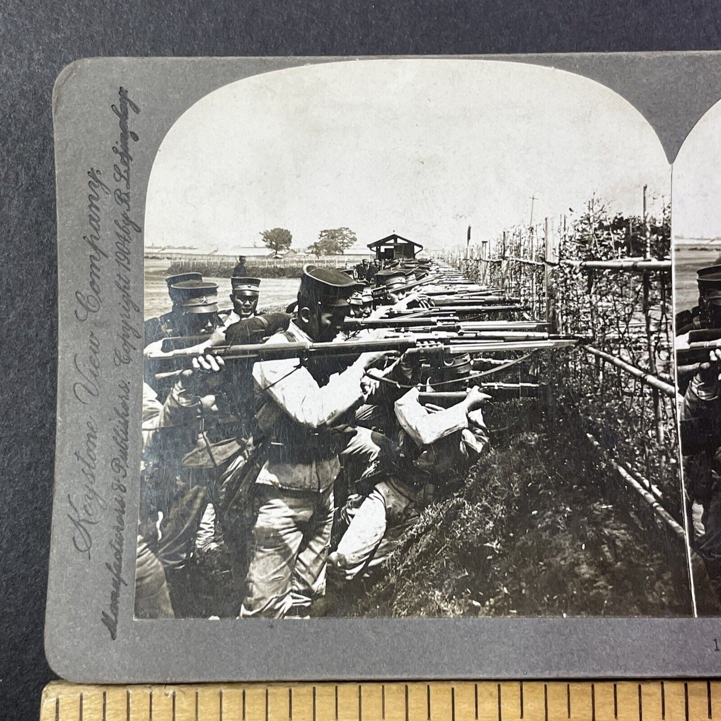 Japanese Infantry Sharpshooters At War Stereoview Japan Antique c1905 X2800