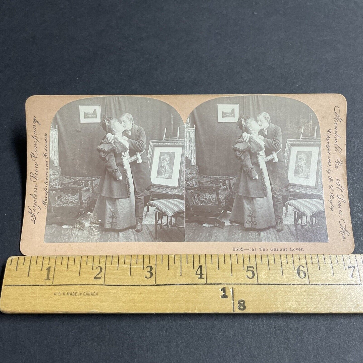 Antique 1899 Man Kisses Wealthy Woman Stereoview Photo Card P4652