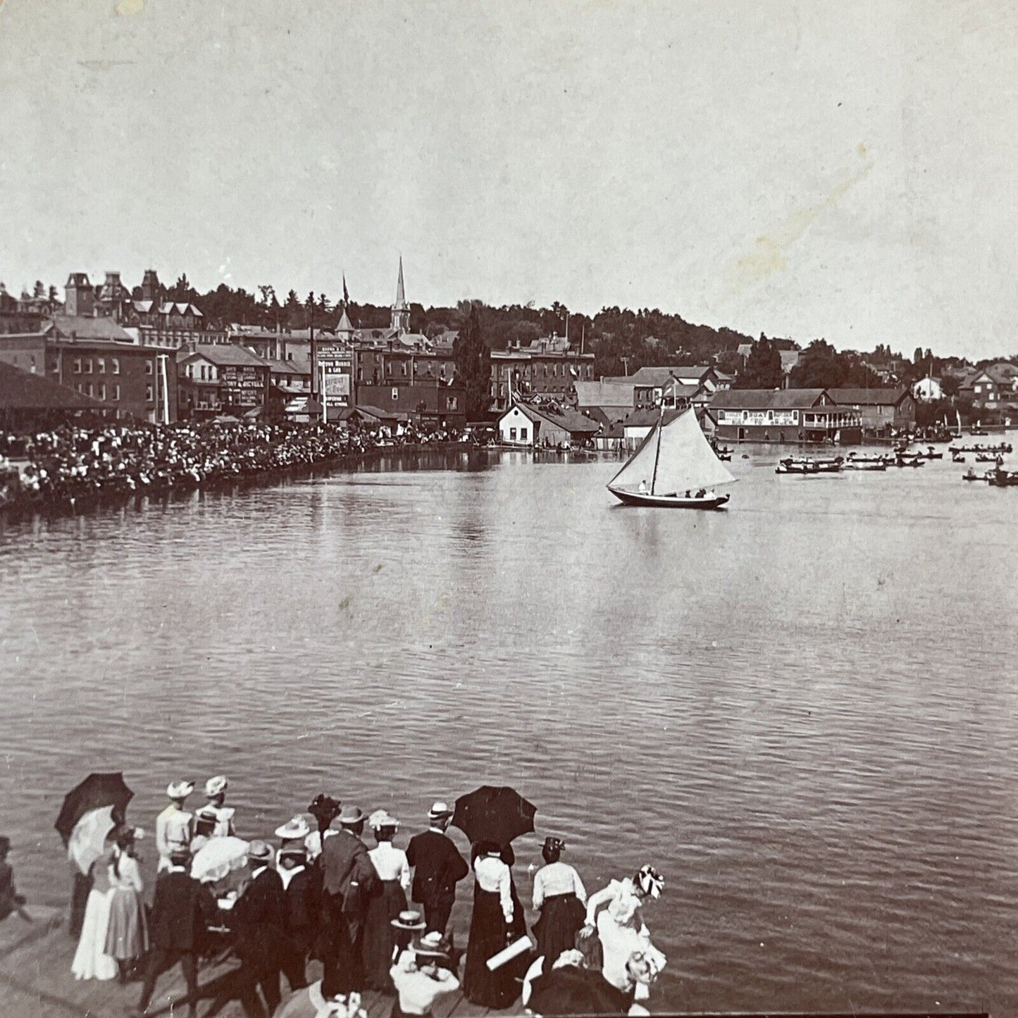 Barrie Ontario Canada Harbourfront Stereoview Rowing Race Antique c1899 Y481