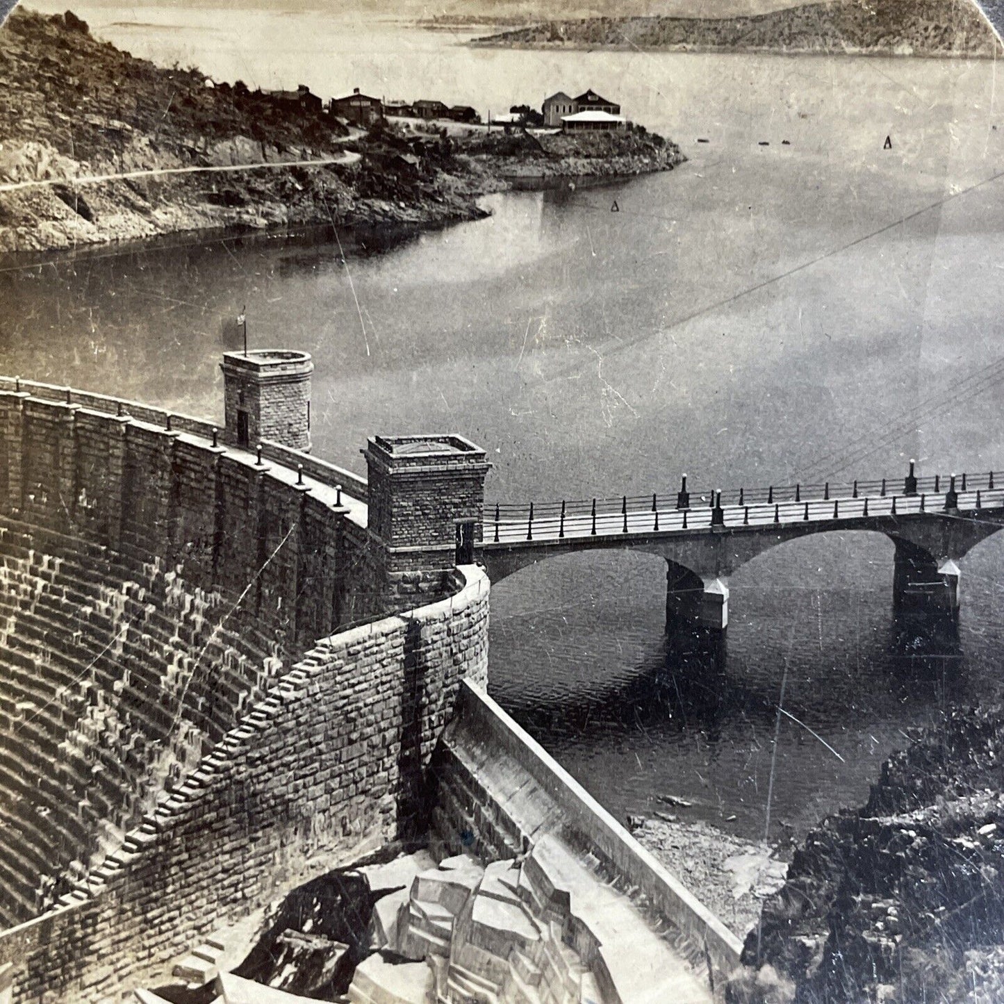 Antique 1910s Great Roosevelt Dam Phoenix Arizona Stereoview Photo Card P5015