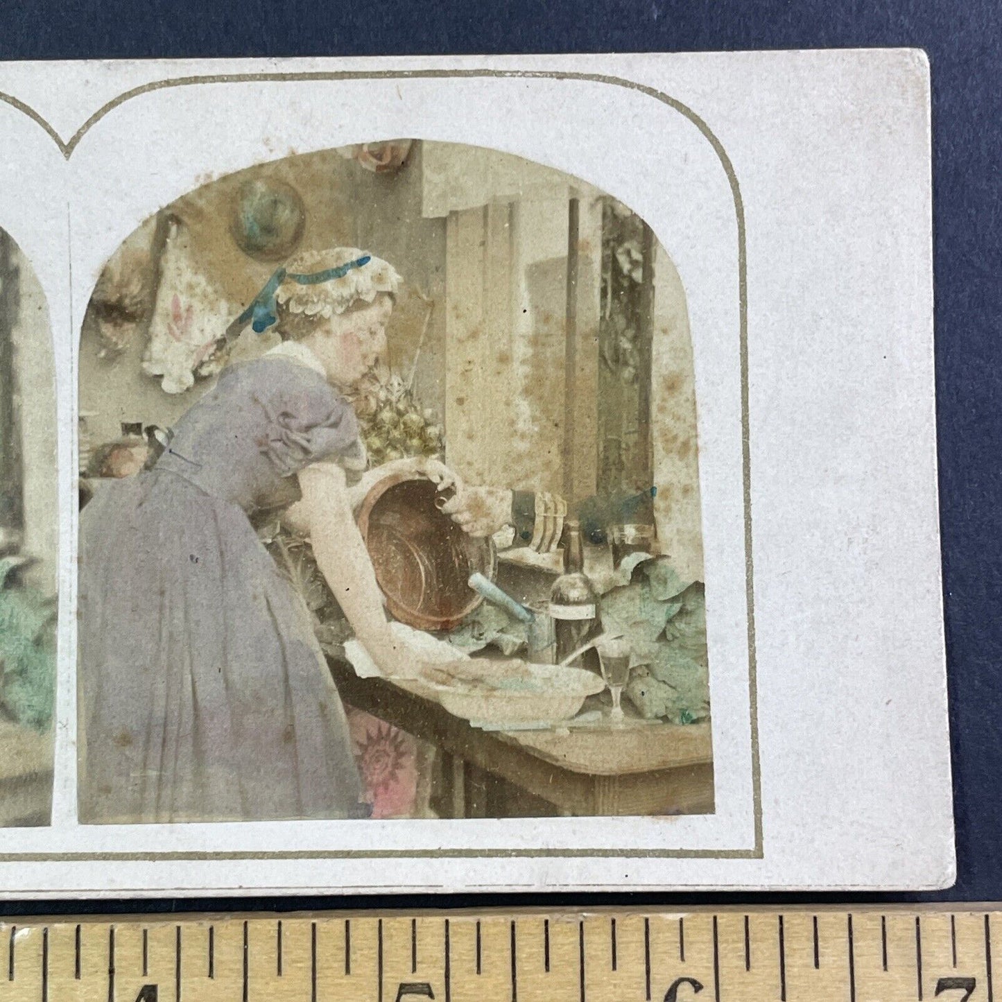 Soldier Proposes To Woman Washing Dishes Stereoview Antique c1860 X3786