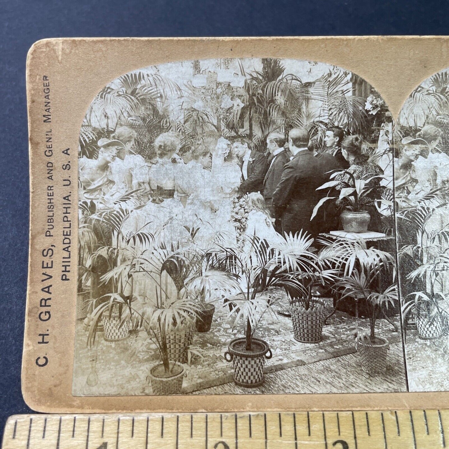 Antique 1897 Victorian Wedding Kiss At Alter Stereoview Photo Card P2985