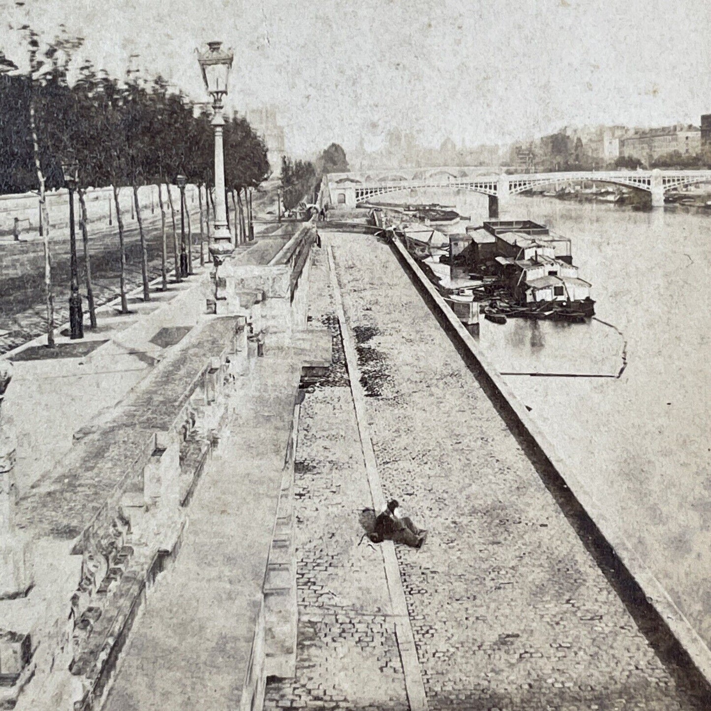 The Seine River Paris France Stereoview Orange Card Antique c1865 X3547