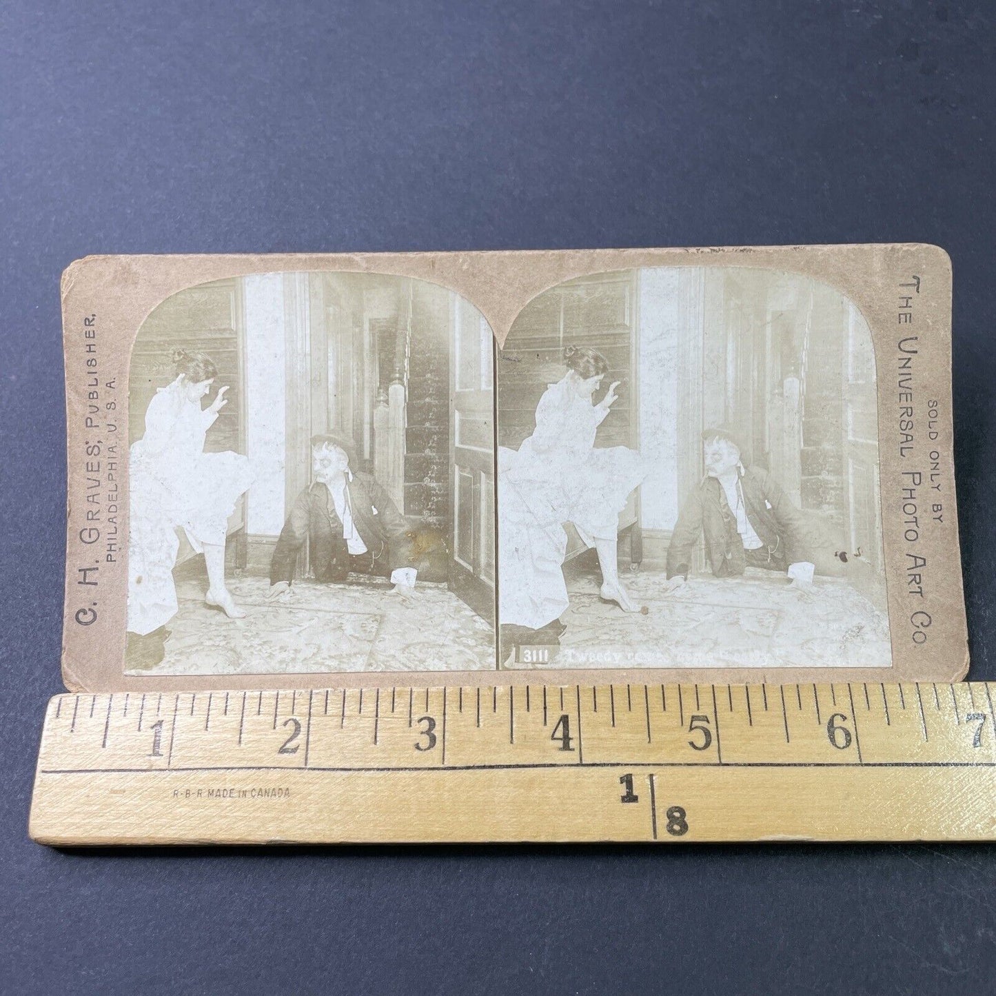 Antique 1897 Drunk & Beaten Up Man Crawls Home Stereoview Photo Card P2989