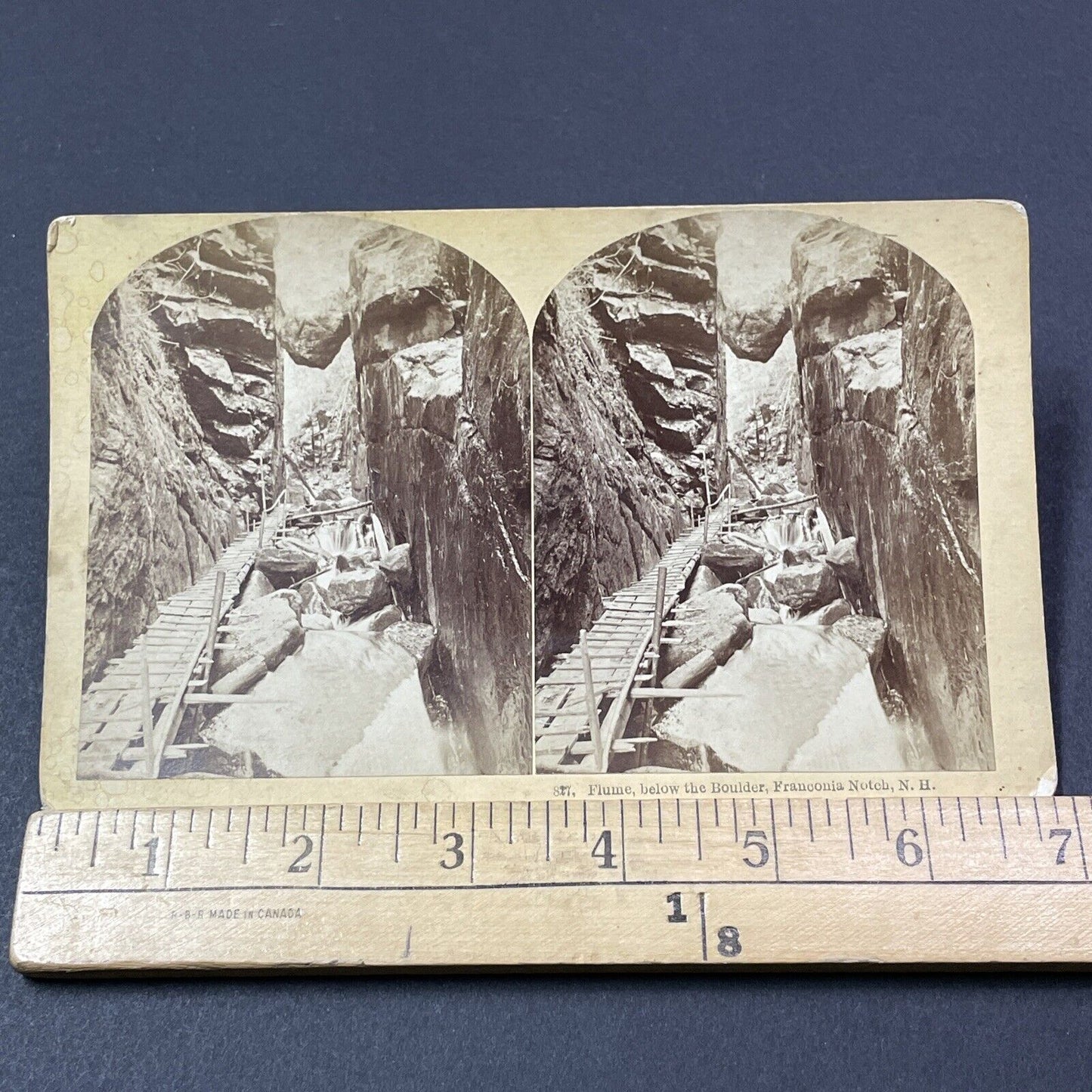 Antique 1870s Wedged Boulder Rock Franconia Notch Stereoview Photo Card V1889