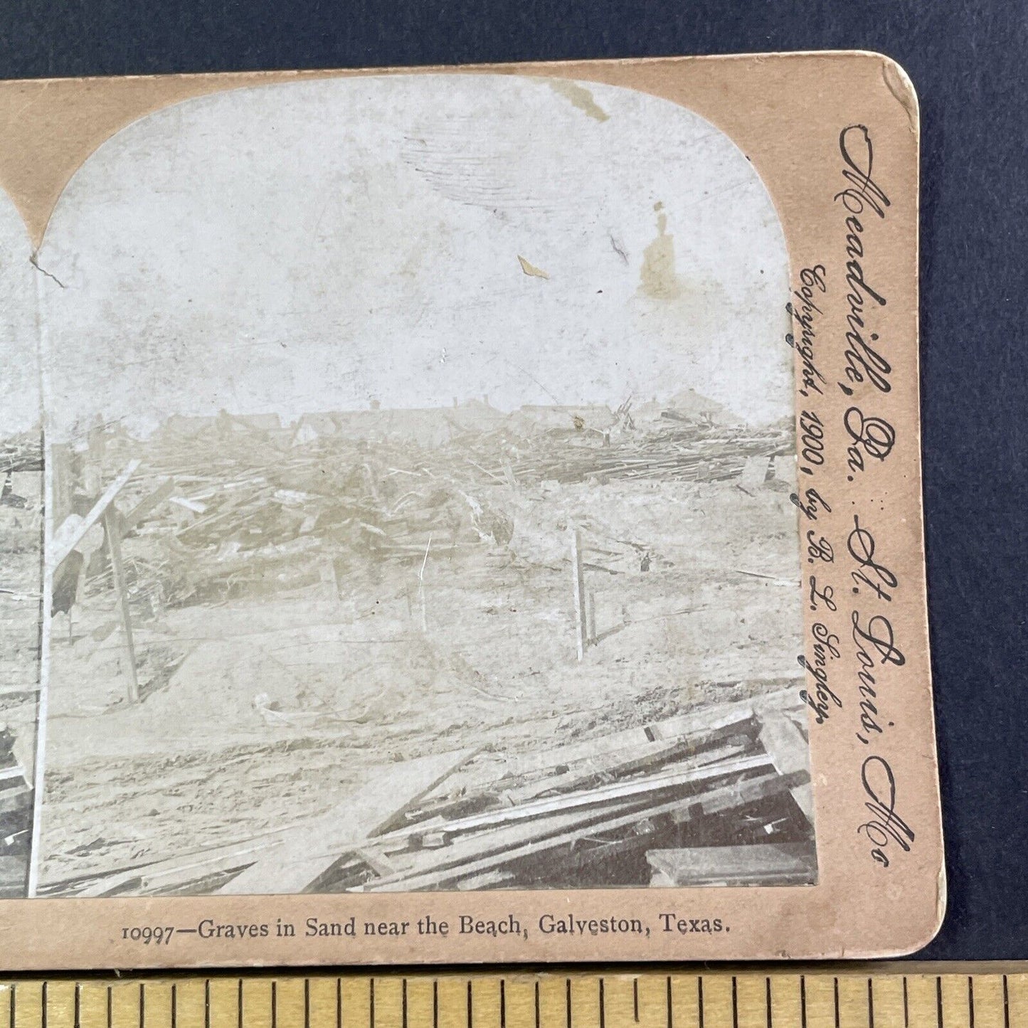 Graves & Rescue Teams Galveston Hurricane Disaster Stereoview Antique 1900 X3630