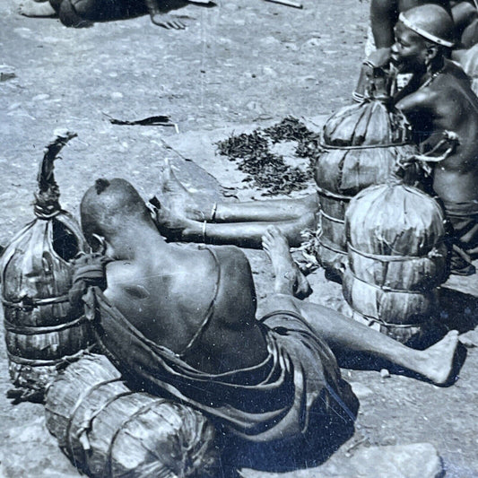 Antique 1915 Poor Farmers Bartering In Kisumu Kenya Stereoview Photo Card P1936