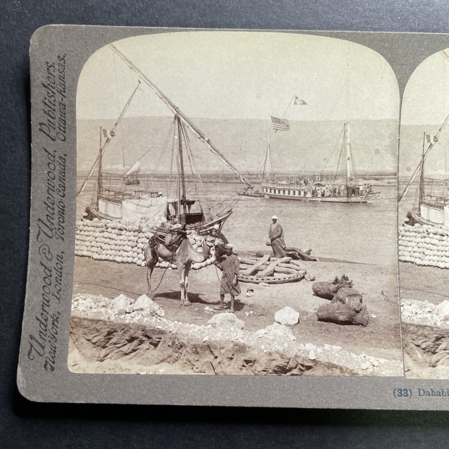 Antique 1897 Merchant Trade Ships Nile River Egypt Stereoview Photo Card P1308