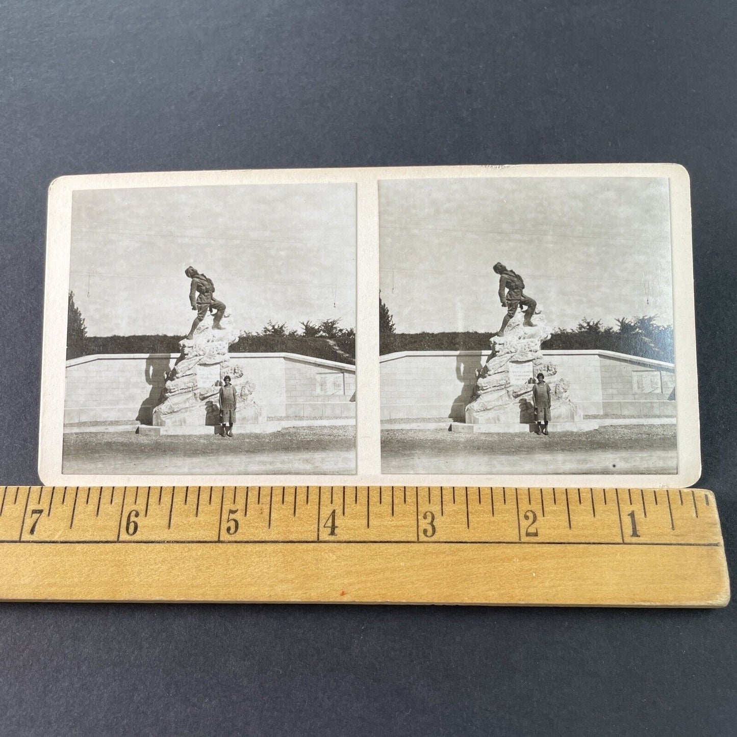 Antique 1925 WW1 NFP PNF Soldier Statue Italy OOAK Stereoview Photo Card P3233