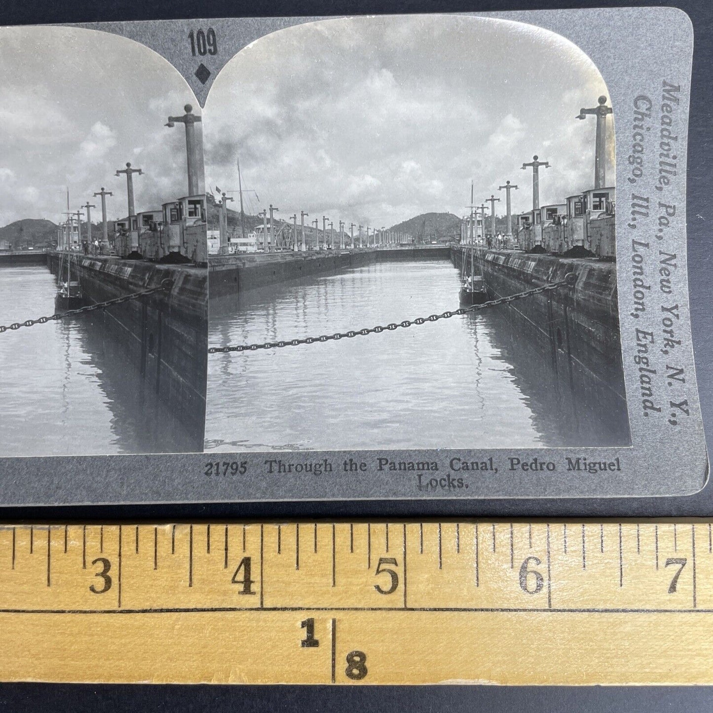 Antique 1920 Pedro Miguel Locks Panama Canal Stereoview Photo Card P958