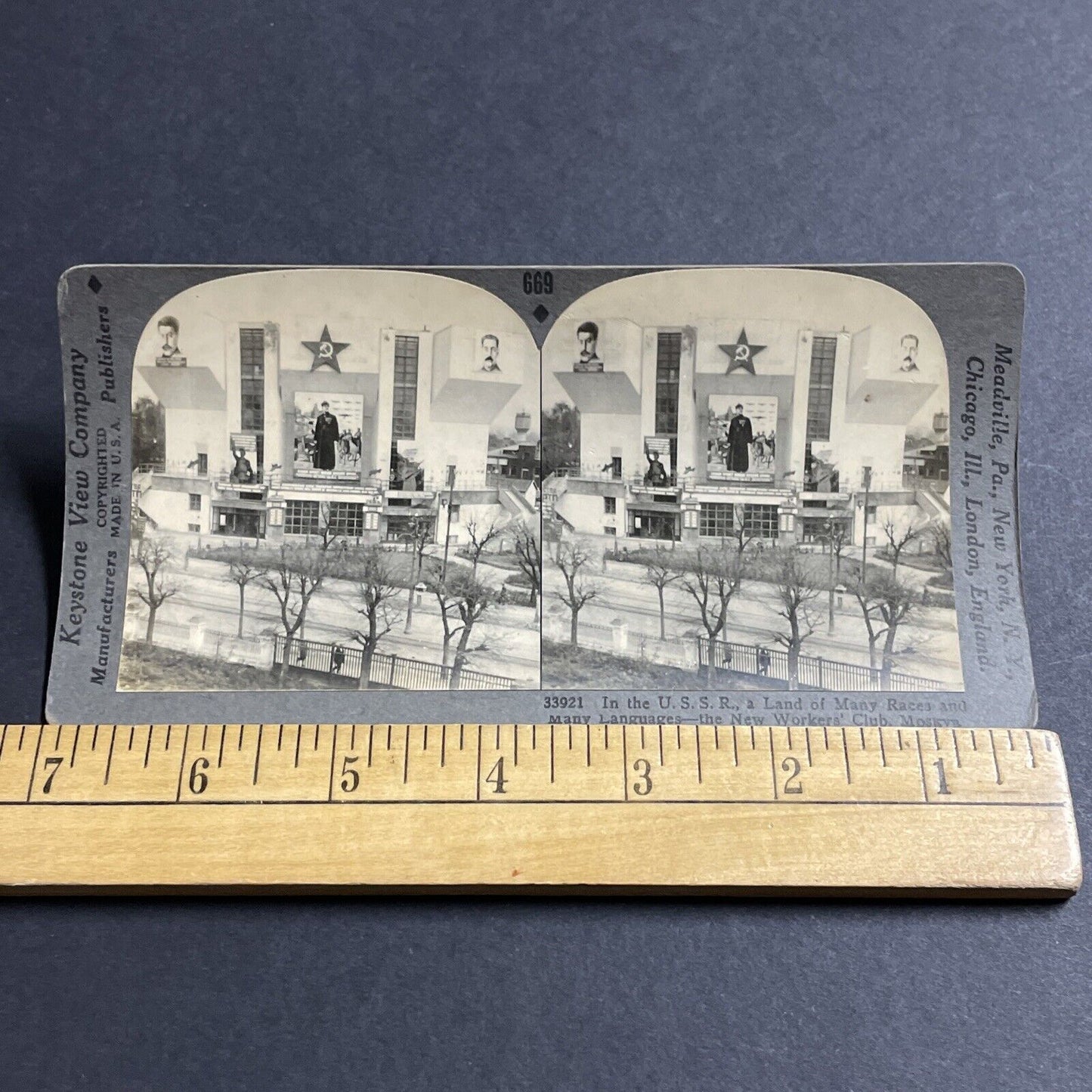 Antique 1930s The Josef Stalin Workers Building Stereoview Photo Card P4978