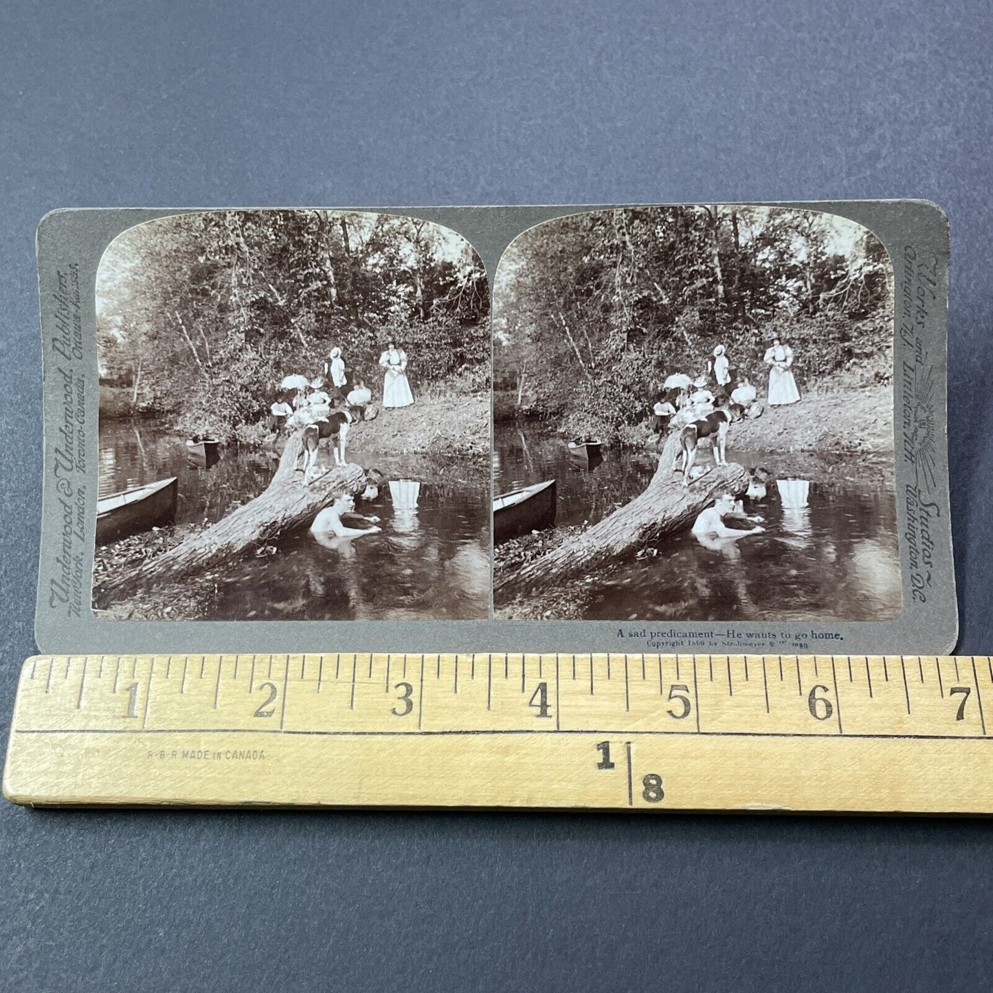 Antique 1899 Victorian Swimming Party At Lake Stereoview Photo Card V3246