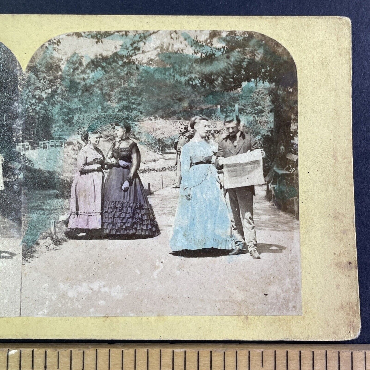 Wealthy People Walk in Public Park Stereoview Antique c1860 Y1342