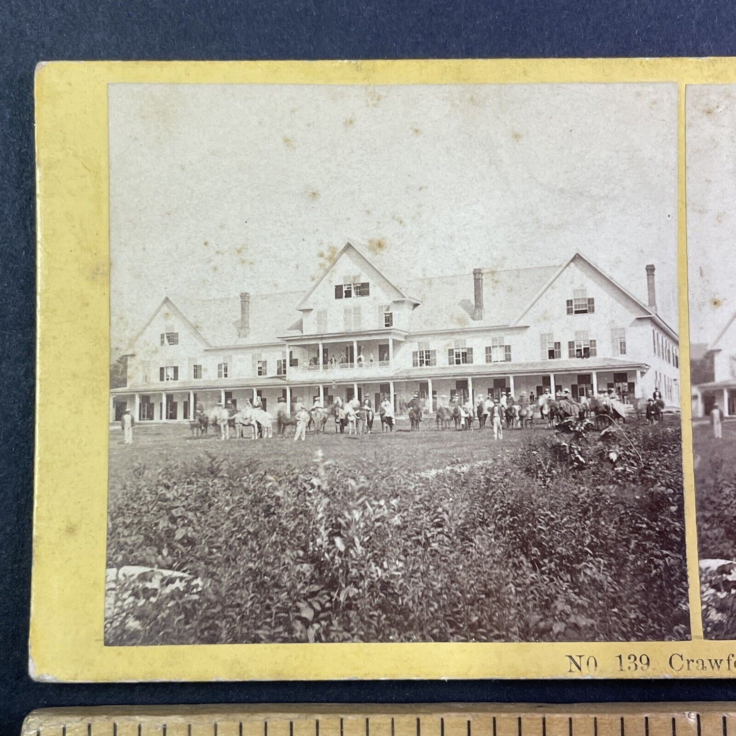 Big Party at the Crawford House Stereoview New Hampshire Antique c1870s Y938