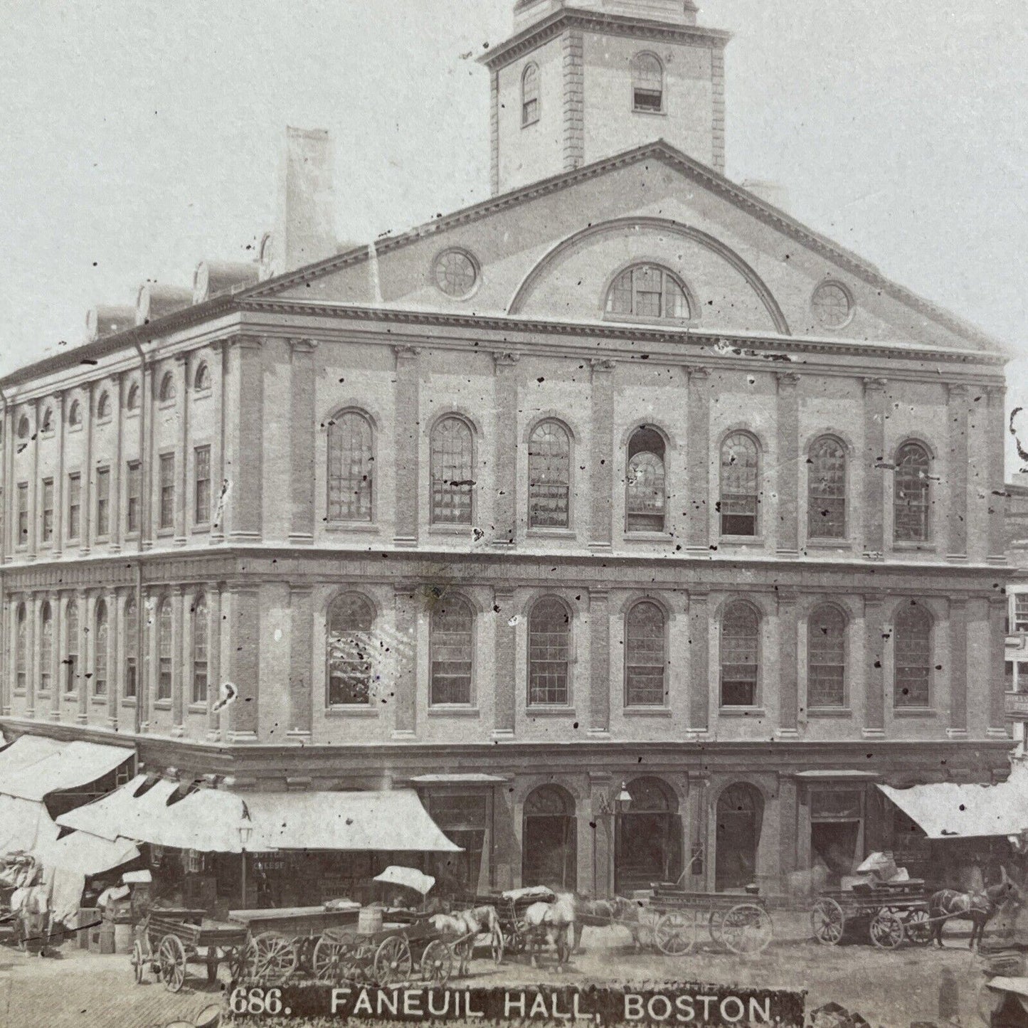 Antique 1870s Faneuil Hall Boston Massachusetts Stereoview Photo Card V484