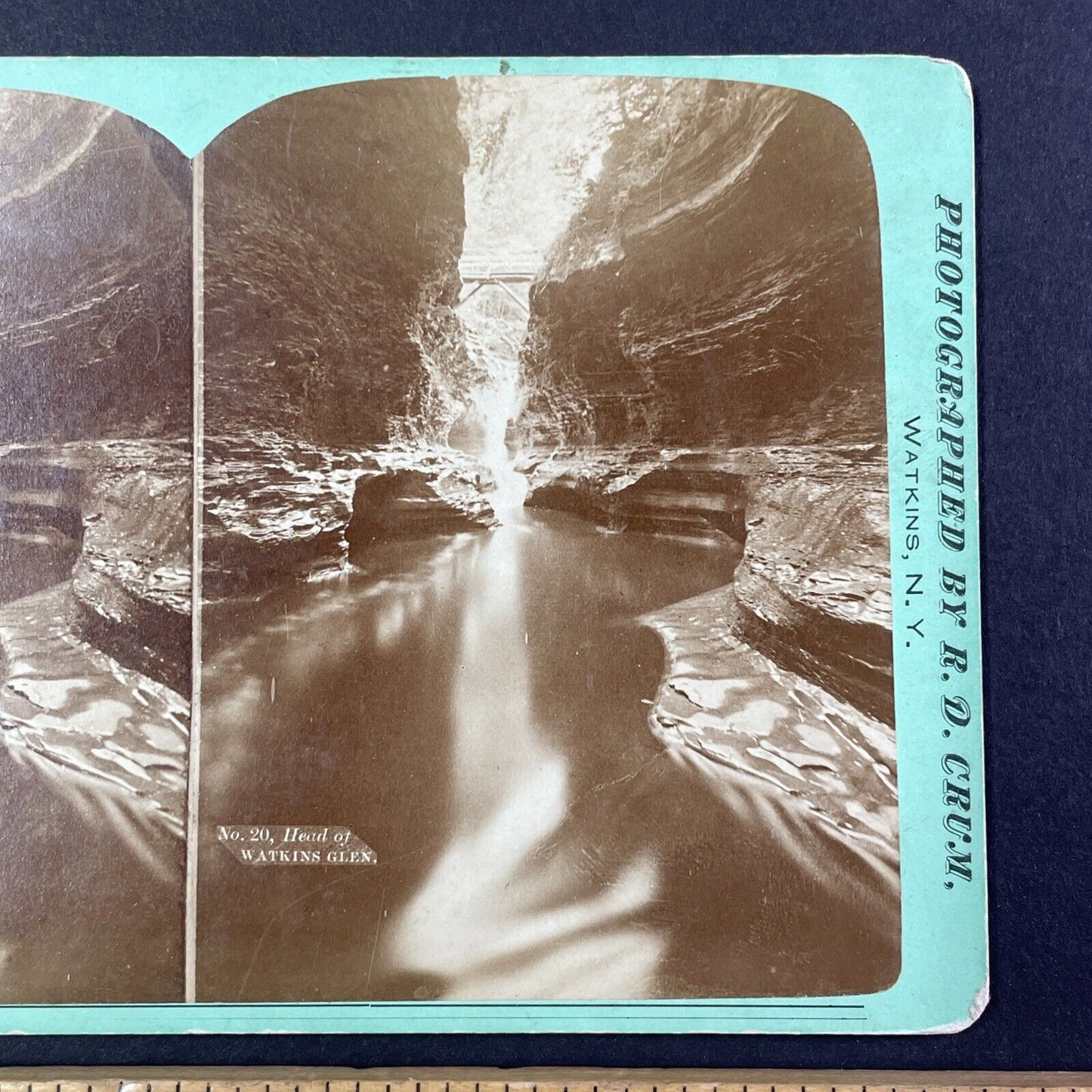 Watkins Glen Mirror Pool and Bridge New York Stereoview R.D. Crum c1870s Y1768