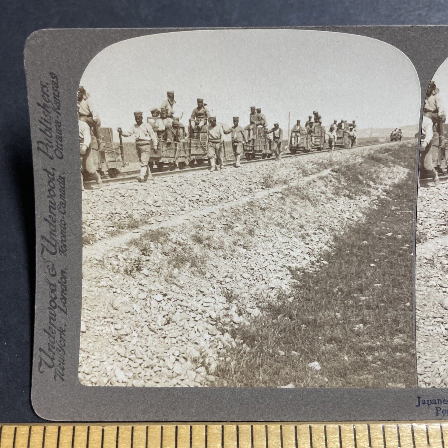 Antique 1904 Japan Army Ammunition On Railroad Stereoview Photo Card P5598