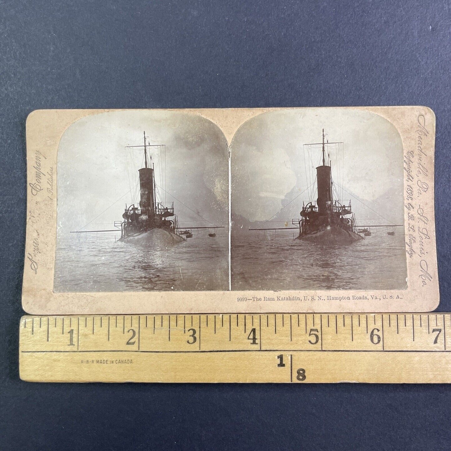 USS Katahdin Torpedo Ram Boat Navy Ship Stereoview Antique c1898 X3178