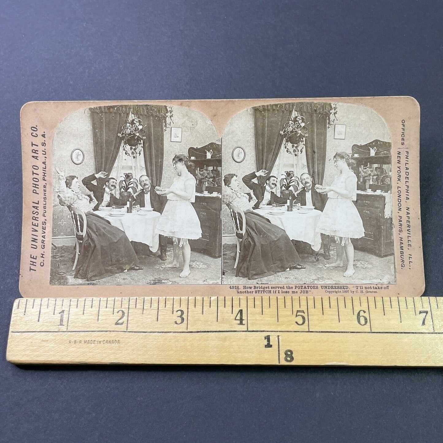 Antique 1897 Maid Woman Serves Dinner In Underwear Stereoview Photo Card P2935