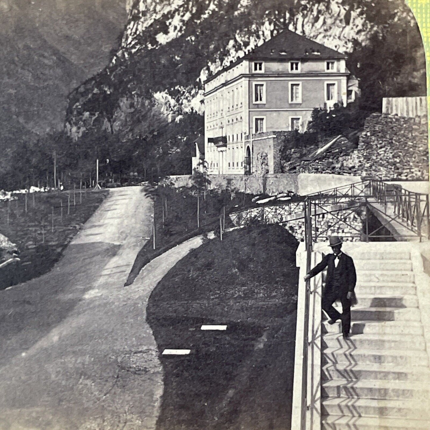 Eaux-Chaudes Spa Stereoview Gave d'Ossau France Antique c1875 X3554