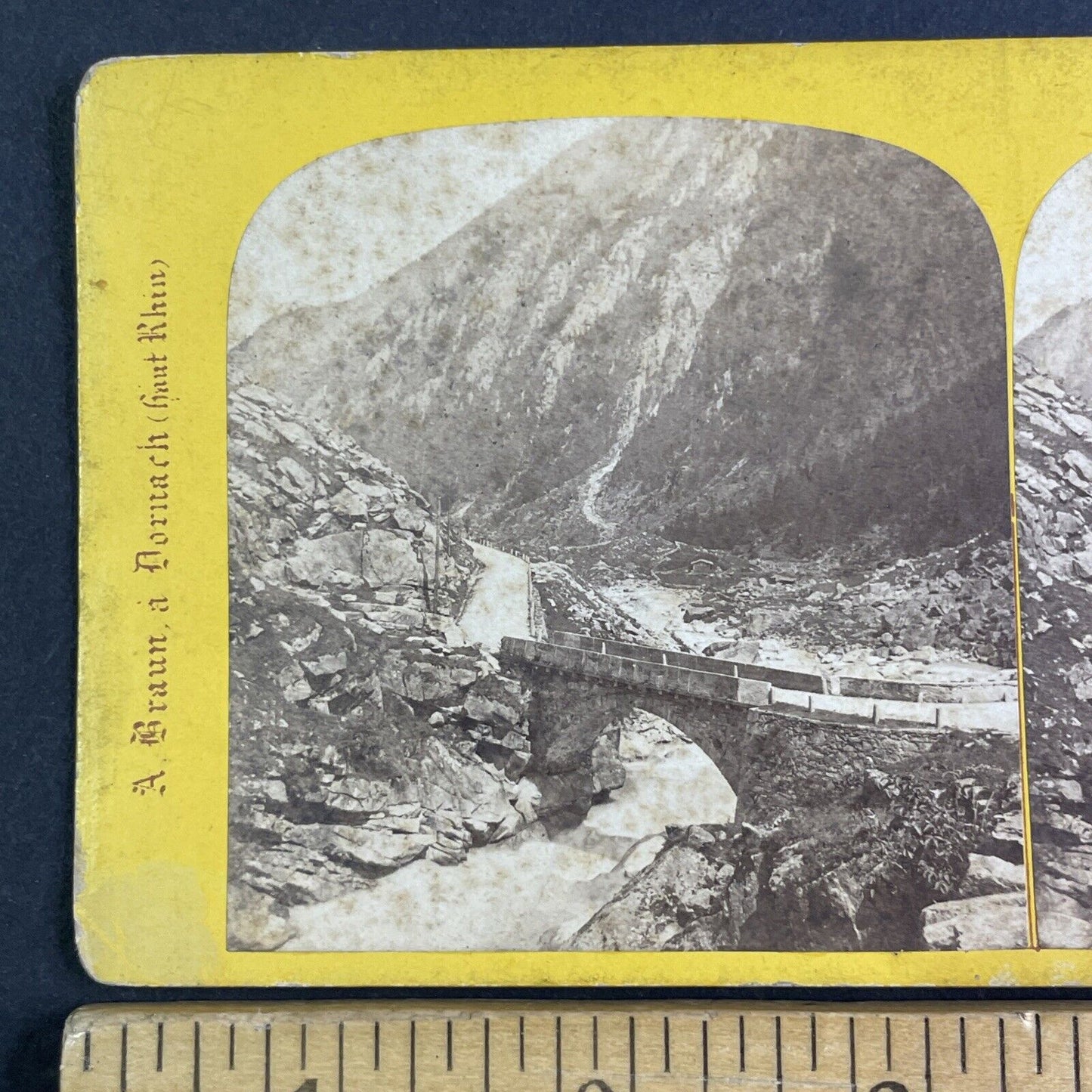 St. Gotthard Pass Switzerland Stereoview Adolfe Braun Antique c1870 X3602