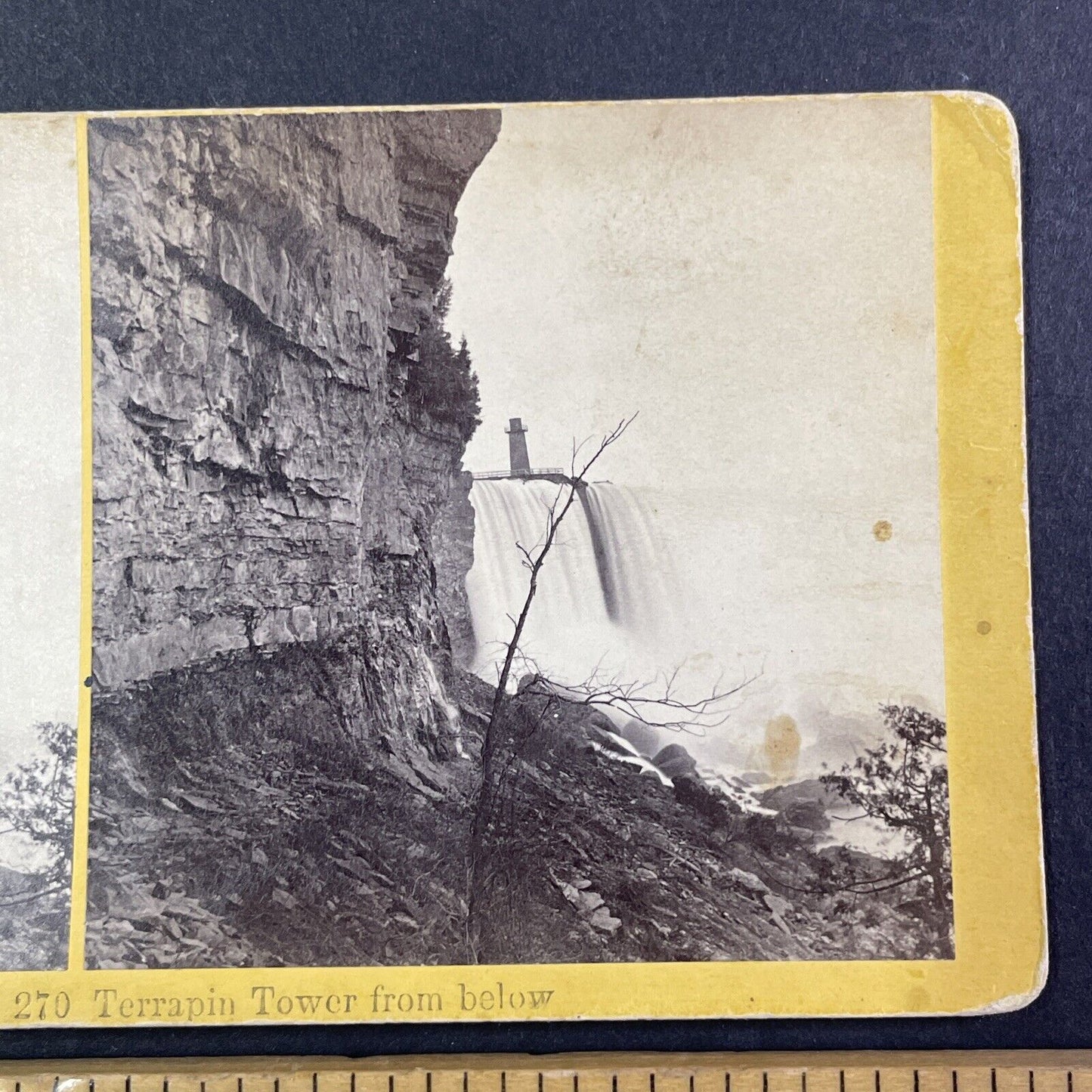 Terrapin Tower from Base of the Gorge Stereoview Niagara Falls c1870s Y1876