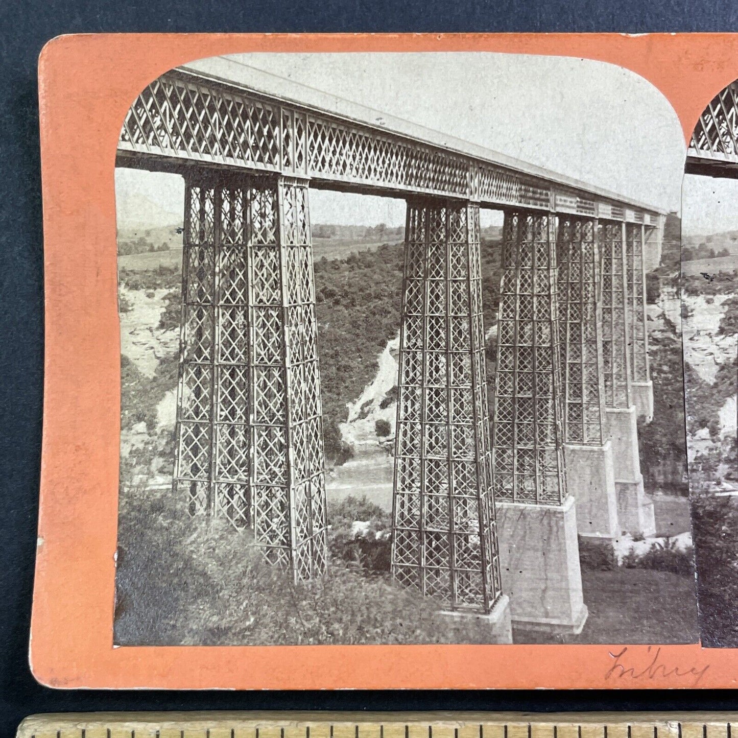 Grand Frey Viaduct Fribourg Switzerland Stereoview Treadwell Antique c1865 X4070