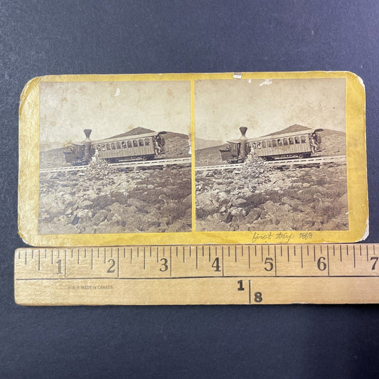 Mount Washington First Railroad Passenger Train Stereoview Antique c1868 X912