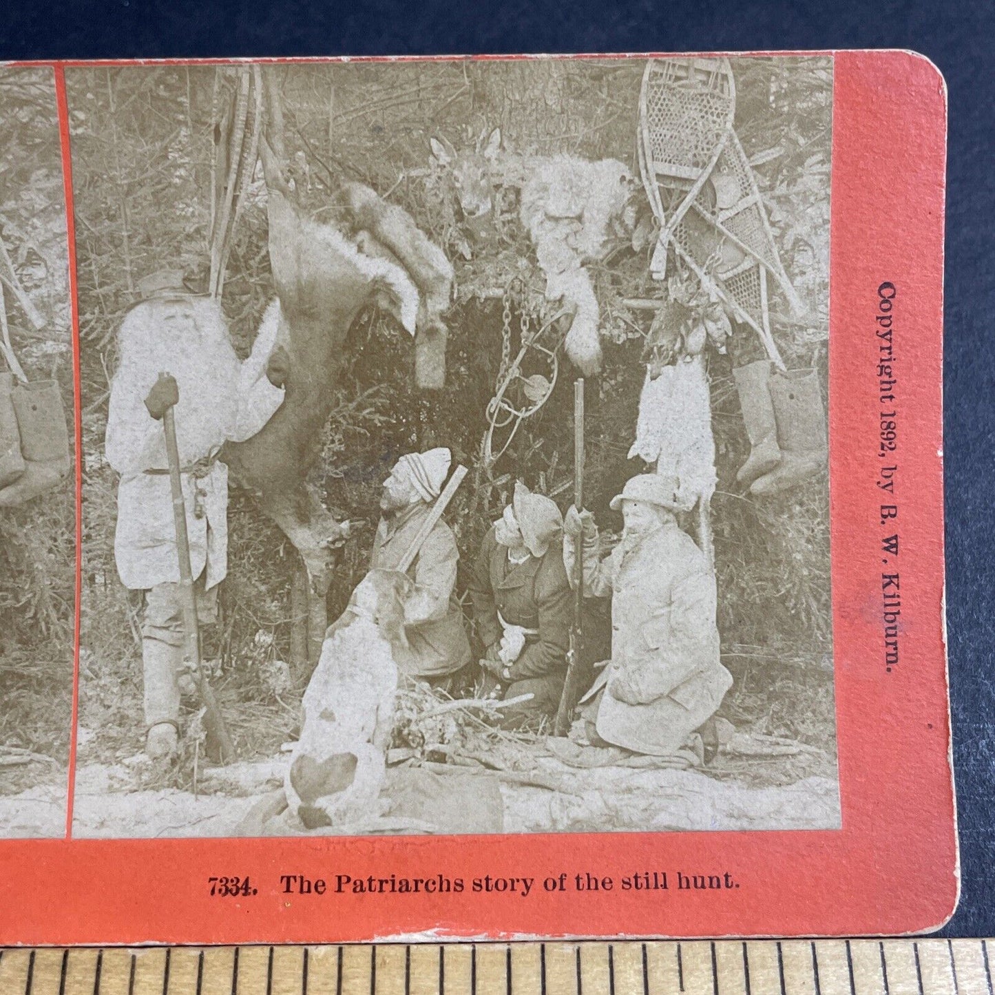 Antique 1892 Snowshoe Hunters Kill A Deer Stereoview Photo Card P4623