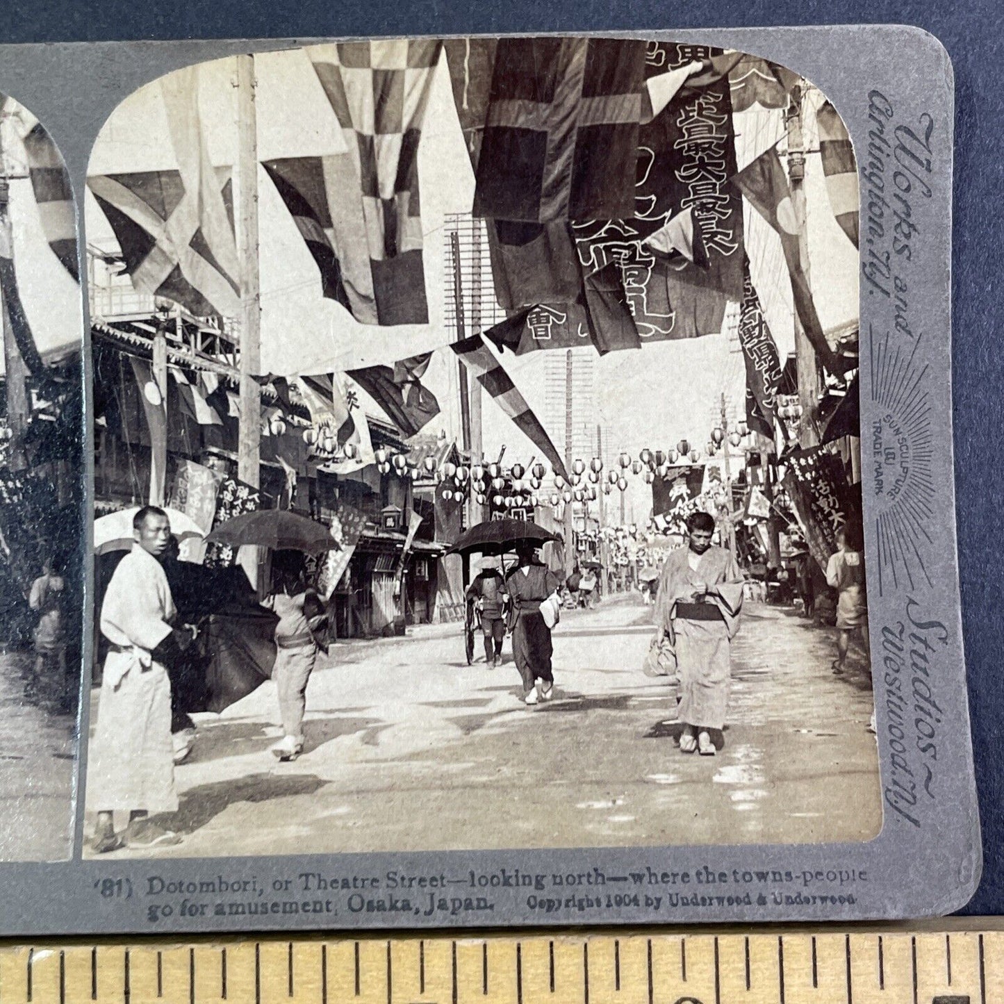 Theater Street Osaka Japan Dotombori Stereoview Antique c1904 Y2841