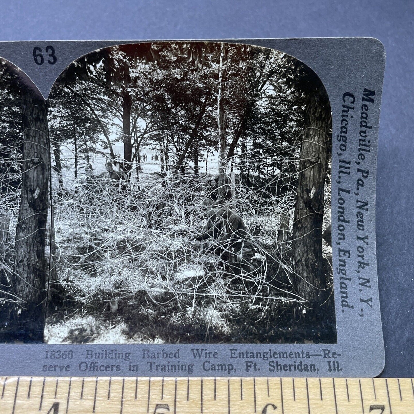 Antique 1918 WW1 US Army Reserves Razor  Wire Stereoview Photo Card P2743