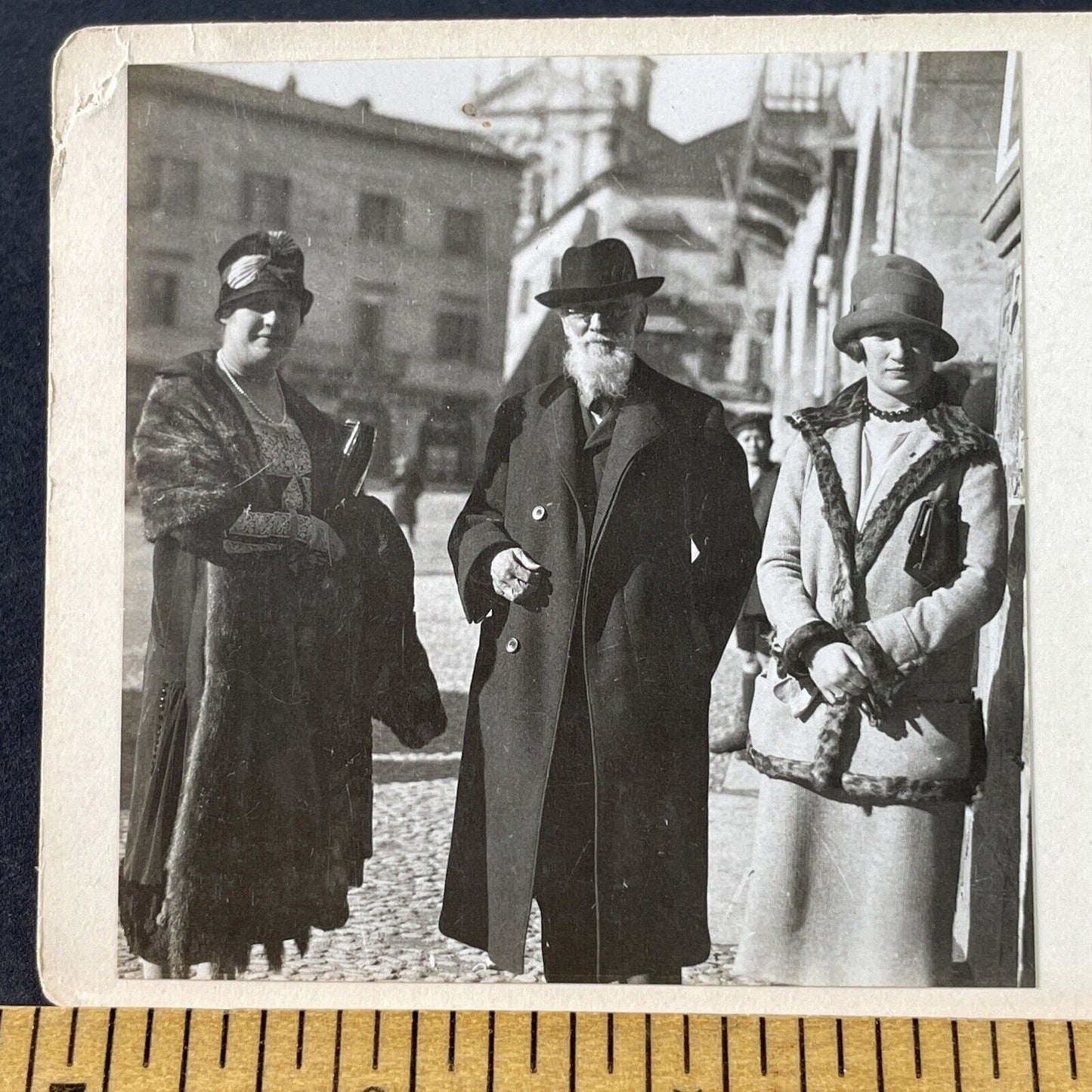 Antique 1925 Italian Older Man With Women Italy OOAK Stereoview Photo Card P3241