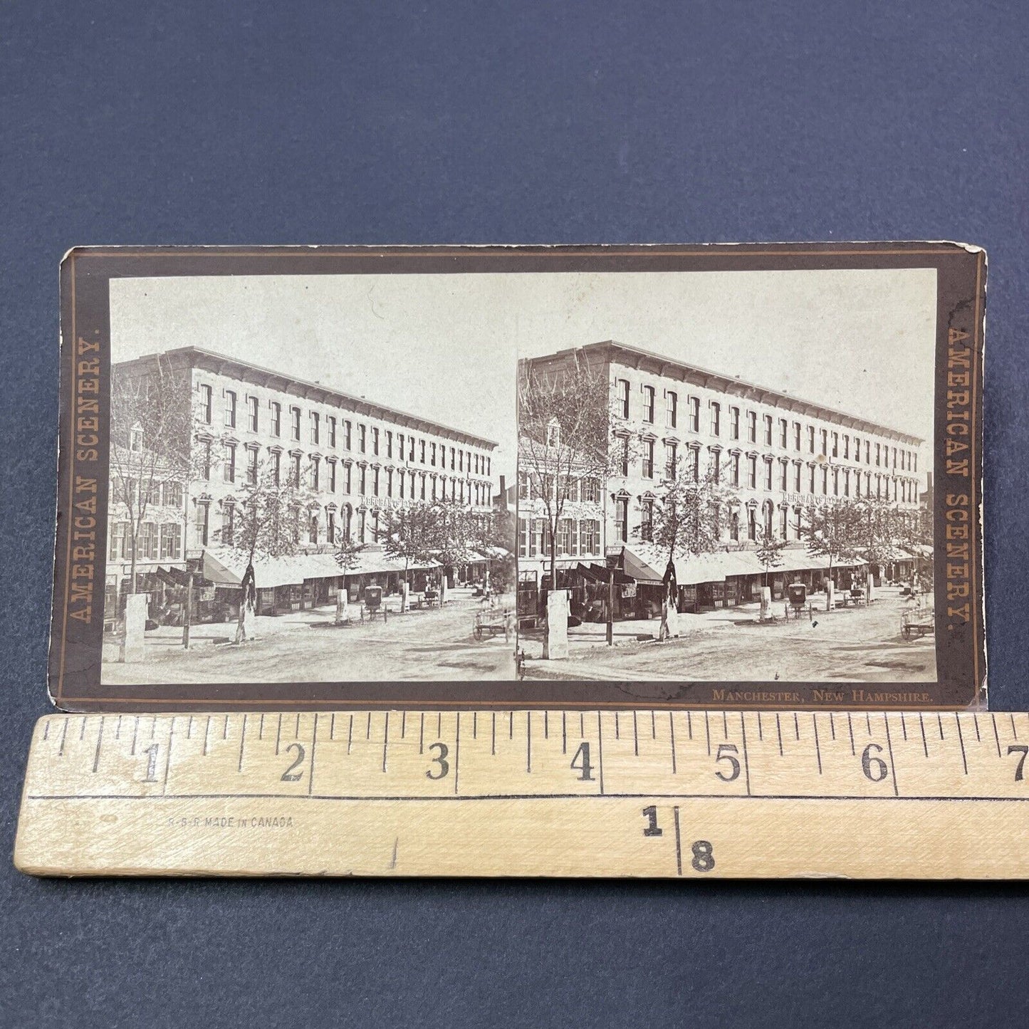 Antique 1870s Main Street Manchester New Hampshire Stereoview Photo Card V1938