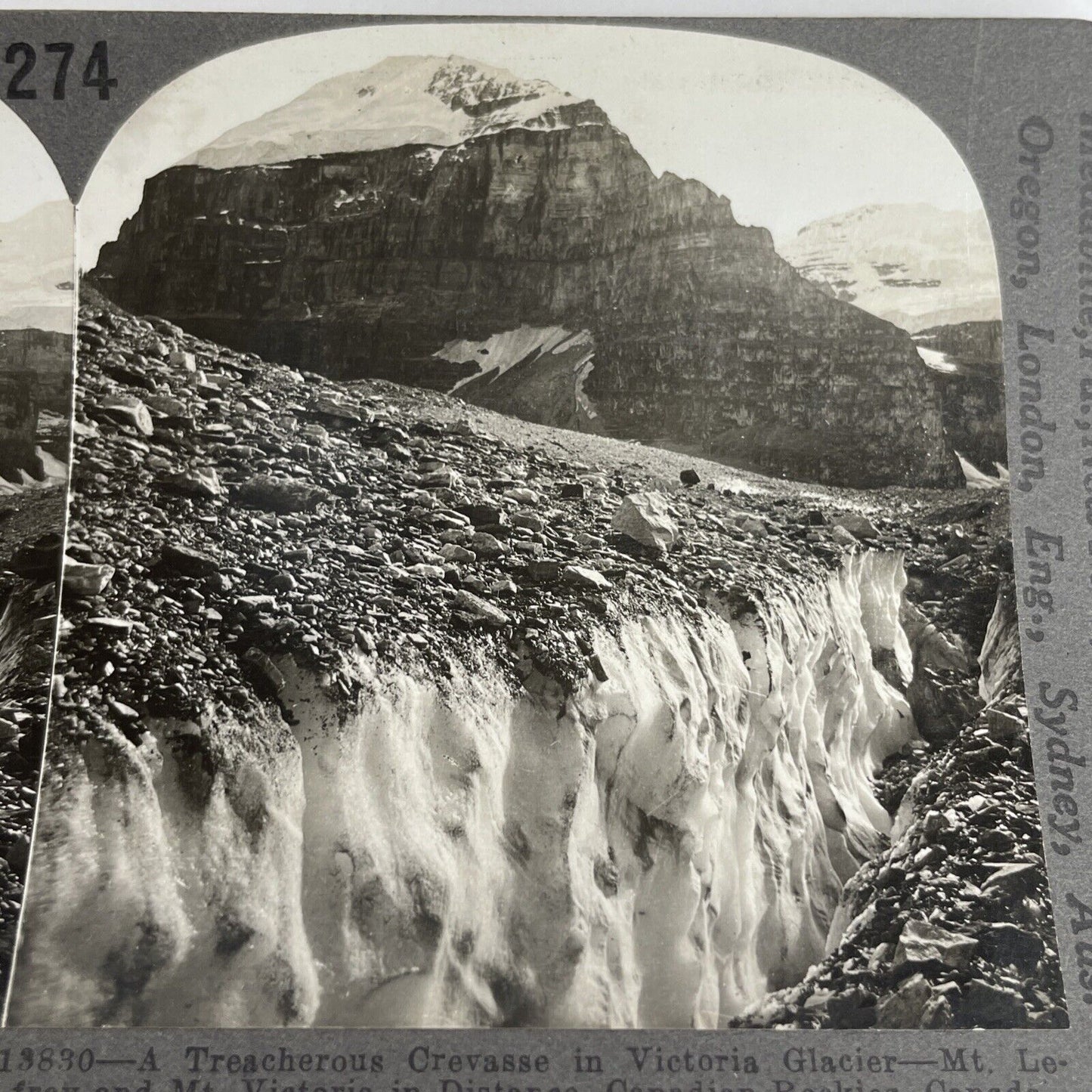 Antique 1913 Mount Lefroy Glacier Alberta Rockies Canada Stereoview Photo PC617