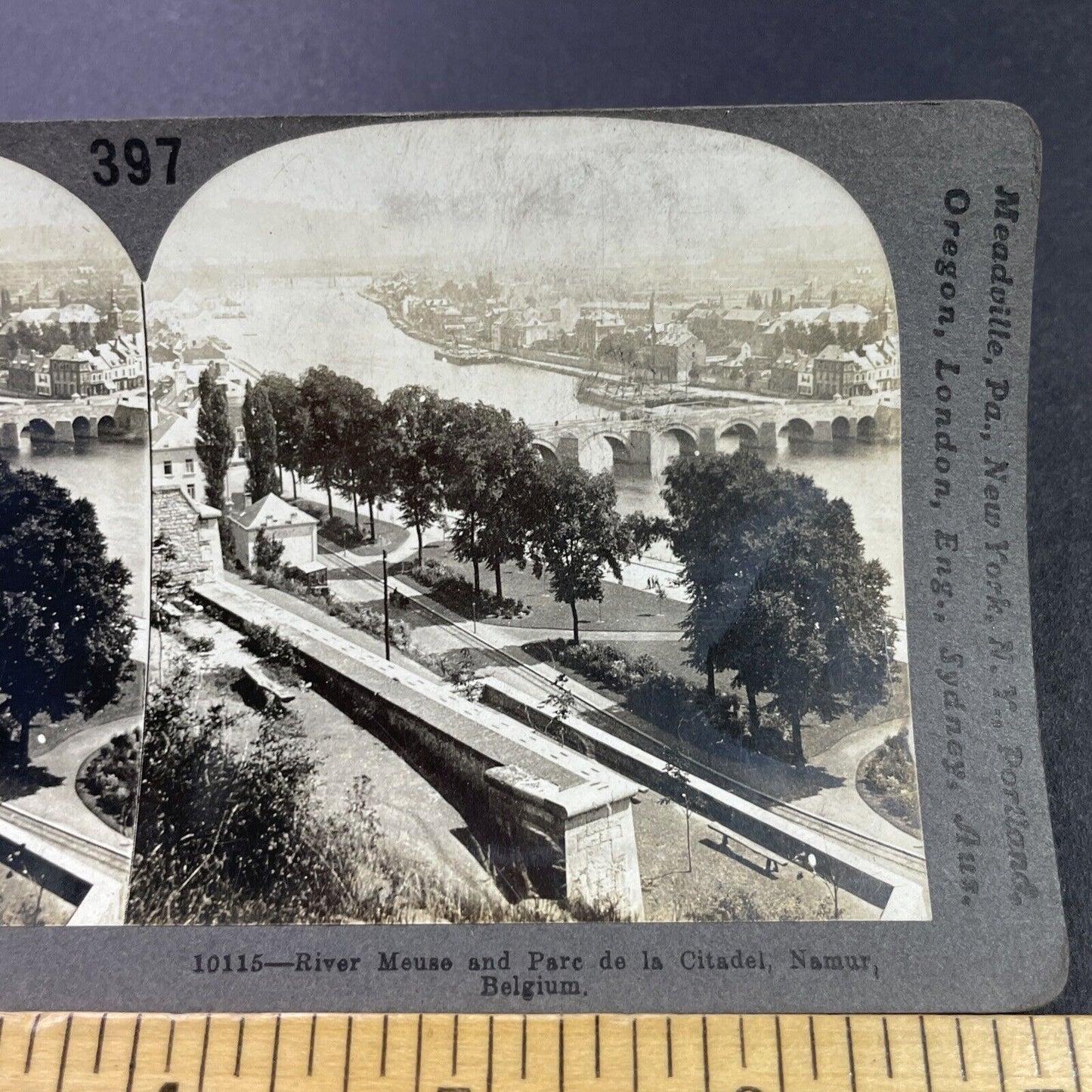 Antique 1910s The Citadel In Namur Belgium On River Stereoview Photo Card P3719